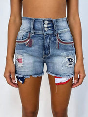 Hazel Blues® | American Flag Distressed Denim Shorts