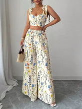 Hazel Blues® | Floral Print Tie-Shoulder Crop Top & Wide Leg Pants Set