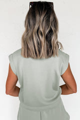 Hazel Blues® | Smoke Green Quarter Zip Sleeveless Top Drawstring Shorts Casual 2pcs Outfit