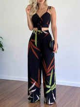 Hazel Blues® | Tropical Print Spaghetti Strap Crop Top and Wide Leg Pants Set