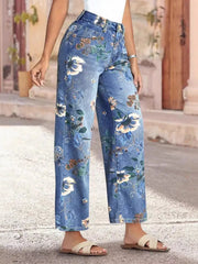 Hazel Blues® | Floral Print Wide Leg Jeans