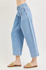 Hazel Blues® | RISEN Slouchy Crop Barrel Pleated Jeans