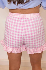Hazel Blues® | Gingham Ruffle Hem Shorts