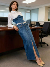 Hazel Blues® | Frayed Denim Patchwork Top & Slit Maxi Skirt Denim Set