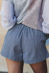 Hazel Blues® | Striped Drawstring Denim Shorts