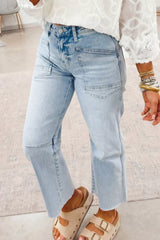 Hazel Blues® | Light Wash Utility Pocket Straight Leg Jeans