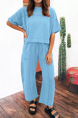 Hazel Blues® | Drop Shoulder Boxy Tee and Barrel Pants Set