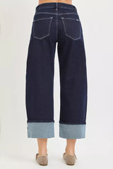 Hazel Blues® | RISEN Slouchy Crop Barrel Cuffed Hem Jeans