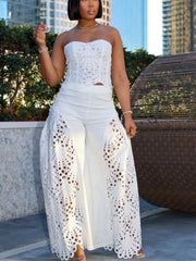 Hazel Blues® | Cutout Tube Top and Wide Leg Pants Set
