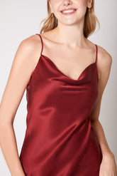 60s Silk Cowl Mini Slip Dress - Red Wine