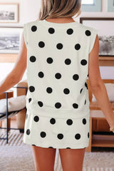 Hazel Blues® | Ribbed Trim Polka Dot Print Tank Split Mini Skort 2pcs Set