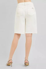 Hazel Blues® | RISEN Slouchy Relaxed Floral Embroidered Bermuda Denim Shorts