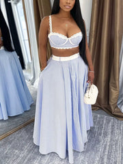 Hazel Blues® | Striped Lace Trim Cami and Skirt Two-Piece Set