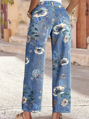 Hazel Blues® | Floral Print Wide Leg Jeans