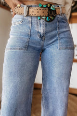 Hazel Blues® | Beau Blue Turn-up Cuffs Womens Loose Jeans