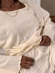 Hazel Blues® | Ribbed Knit Long Sleeve Top and Shorts Lounge Set