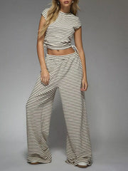 Hazel Blues® | Striped Crop Top and Wide Leg Pants Set