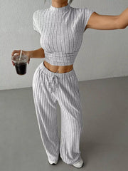 Hazel Blues® | Ribbed Knit Top and Wide Leg Pants Set