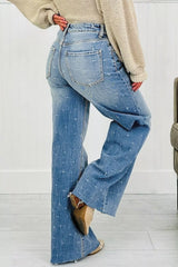 Hazel Blues® | Distressed Detail Tummy Control Raw Hem Jeans