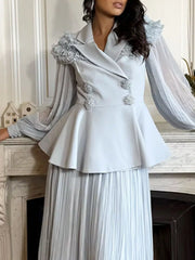 Hazel Blues® | Frill Lapel Collar Top and Pleated Skirt Set