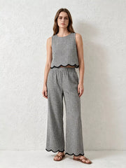 Hazel Blues® | Plaid Scalloped Trim Tank and Pants Set