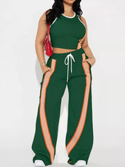 Hazel Blues® | Striped Detail Top and Drawstring Pants Set