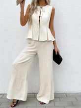 Hazel Blues® | Sleeveless Tie-Front Top and Wide Leg Pants Set