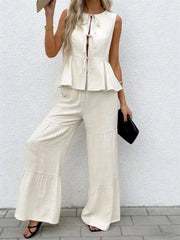 Hazel Blues® | Sleeveless Tie-Front Top and Wide Leg Pants Set