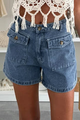 Hazel Blues® | Dusk Blue Flap Pockets Denim Shorts