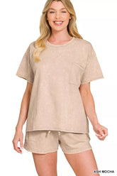 Hazel Blues® | Zenana French Terry Acid Washed Relaxed Top & Short Set