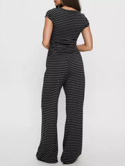 Hazel Blues® | Striped Button-Down Top and Wide-Leg Pants Set