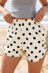 Hazel Blues® | Apricot Polka Dot Print Shirred High Waist Casual Shorts