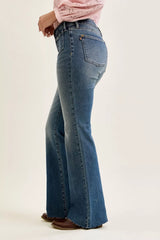 Hazel Blues® | Judy Blue Mid Rise Flare Jeans with Front Flap Pockets