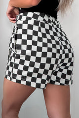 Hazel Blues® | Black Checkered Print Overlap Denim Shorts