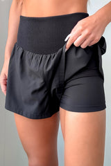 Hazel Blues® | White Solid Color Ribbed Patchwork High Waist Athletic Shorts