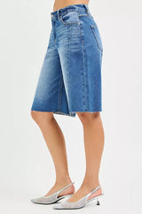 Hazel Blues® | RISEN Raw Hem Slouchy Seamed Jorts