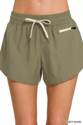 Hazel Blues® | Zenana Soft Woven Lined Shorts With Zip Coin Pocket