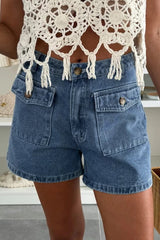 Hazel Blues® | Dusk Blue Flap Pockets Denim Shorts