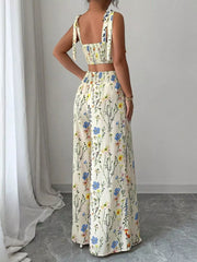 Hazel Blues® | Floral Print Tie-Shoulder Crop Top & Wide Leg Pants Set