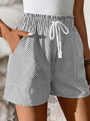 Hazel Blues® | Striped Elastic Waist Drawstring Shorts