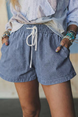Hazel Blues® | Striped Drawstring Denim Shorts