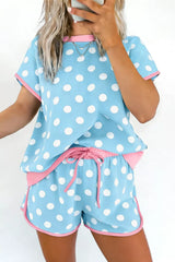Hazel Blues® | Polka Dot Contrast Trim Top and Drawstring Shorts Set