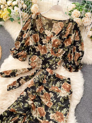 Hazel Blues® | Floral Print Crop Top and Skirt Set