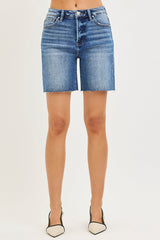 Hazel Blues® | RISEN Tummy Control High Rise Raw Cut Hem Jhorts