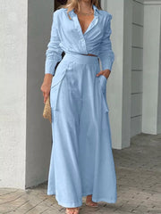 Hazel Blues® | Long Sleeve Shirt and Wide Leg Pants Set