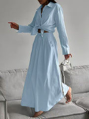 Hazel Blues® | Tie-Front Shirt and Maxi Skirt Set