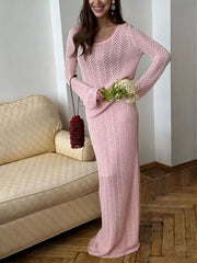 Hazel Blues® | Openwork Long Sleeve Knit Top and Skirt Set