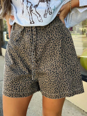 Hazel Blues® | Leopard Print High-Waisted Denim Shorts