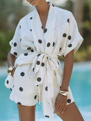 Hazel Blues® | Polka Dot Tie Waist Top and Shorts Set