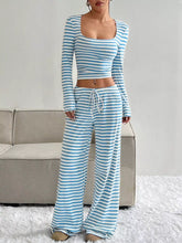 Hazel Blues® | Striped Long Sleeve Crop Top & Wide Leg Pants Set